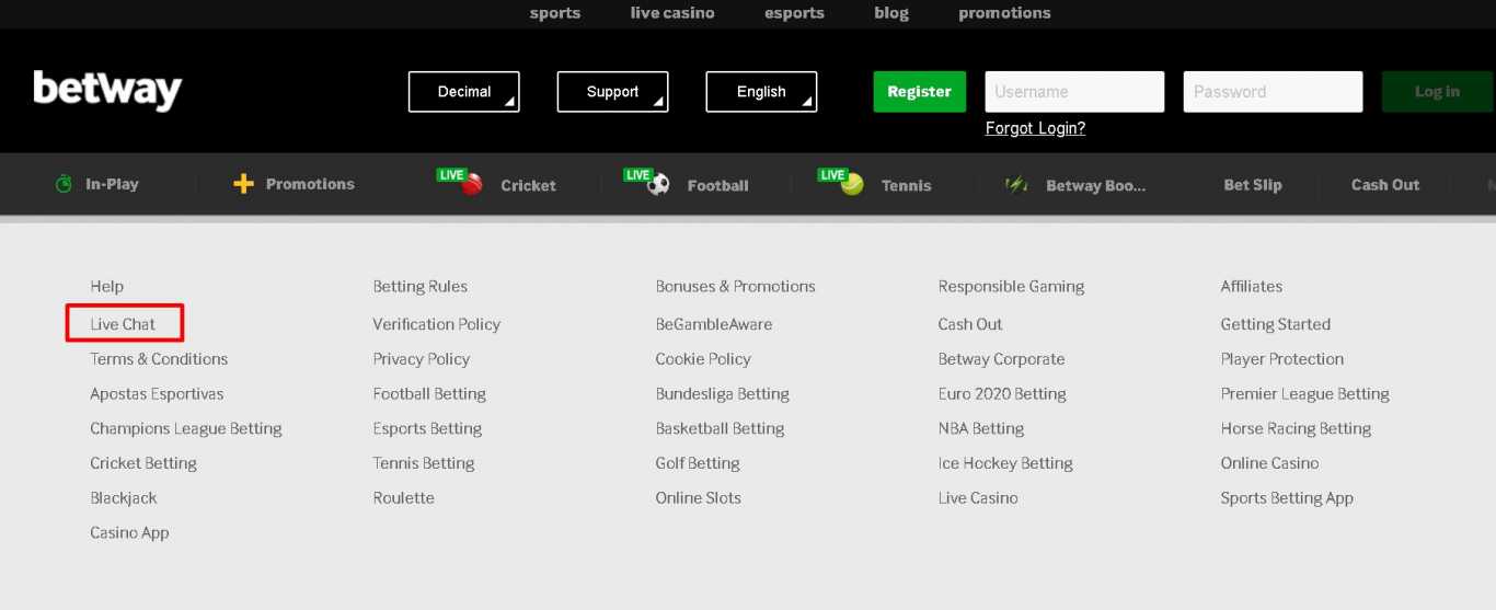 Betway live chat